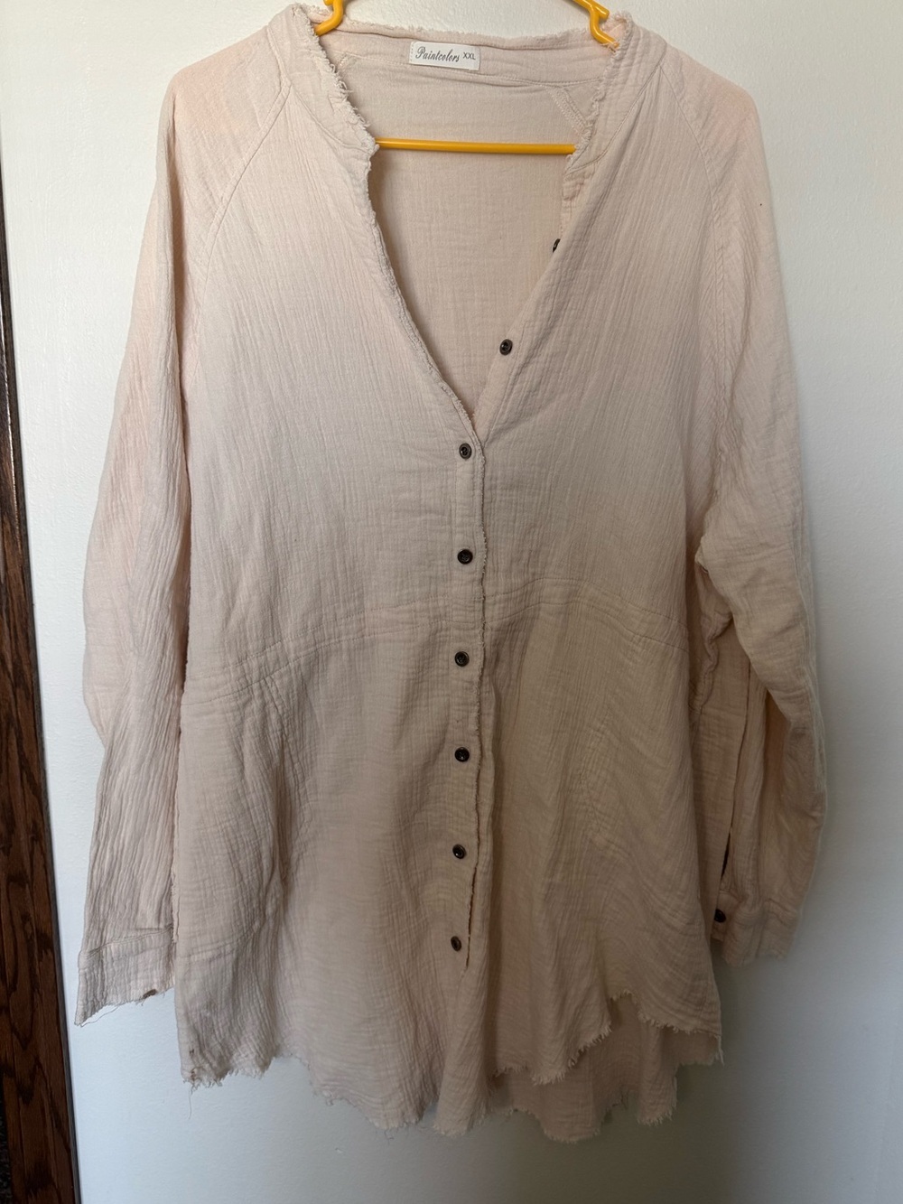 Boho Gauze Button Front Tunic Top XXL | Neutral Oversized Flowy Blouse